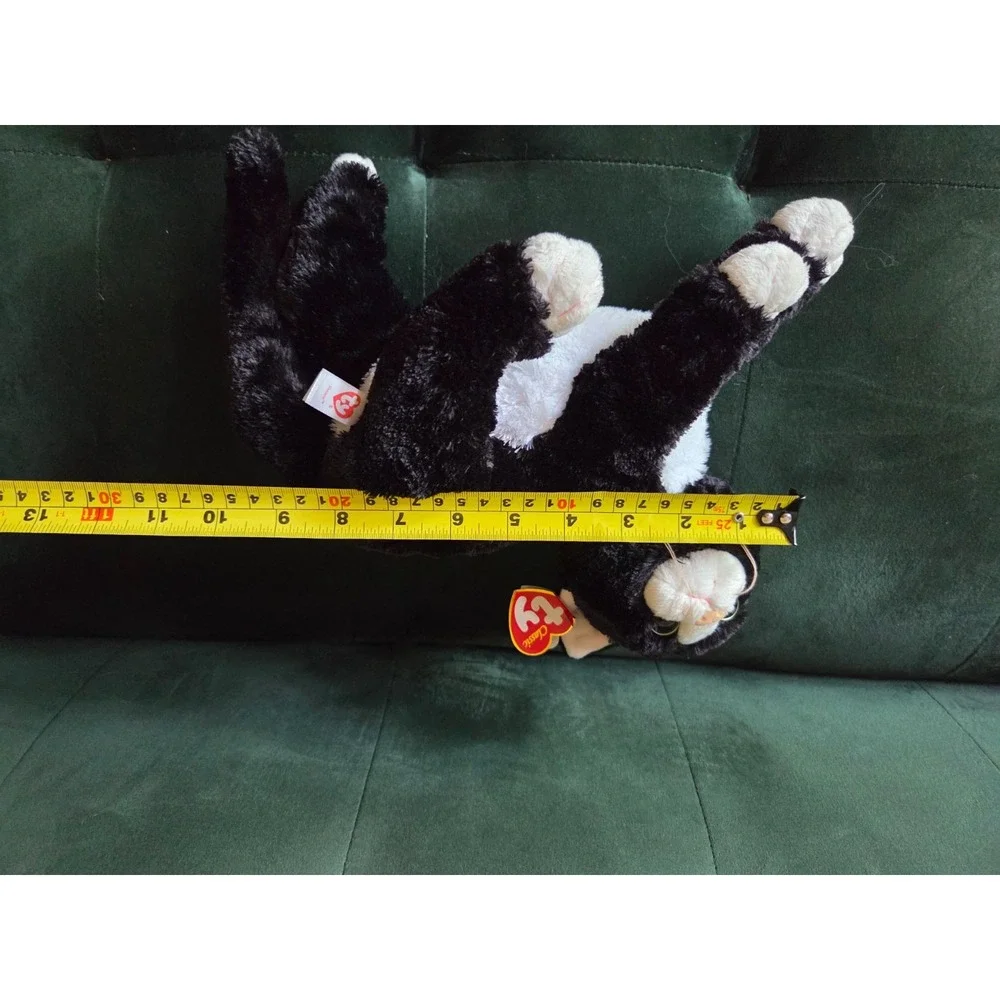 2011 Ty Classic Shadow Cat Plush Tuxedo Black White Kitty Laying 12